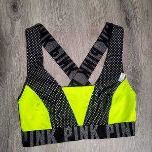 Victoria's Secret , PINK label, black, gray, neon yellow sports bra. Size Small.